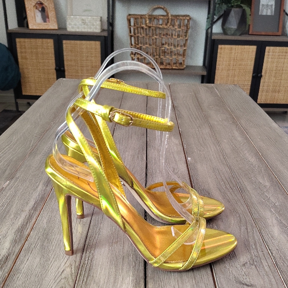 Sam Edelman Gemmie Mimosa Gold Metallic Ankle Strap Sandals heels Size 7 - Picture 5 of 15